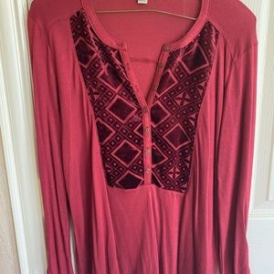 Boho Red Lucky Brand Long Sleeve T- EUC, Size S